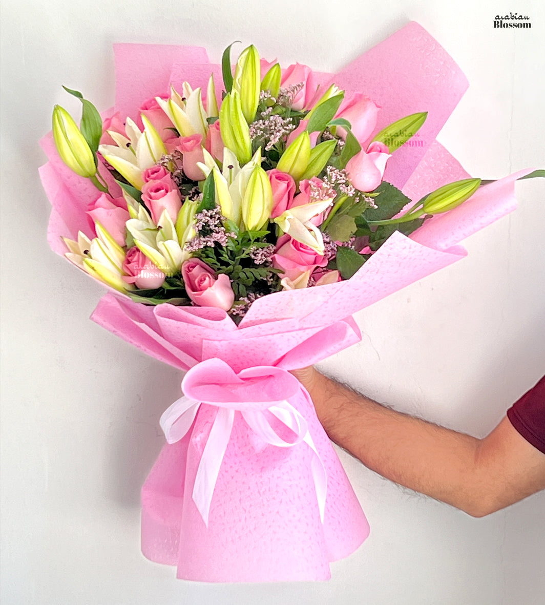Lilies and Pink Roses Bunch