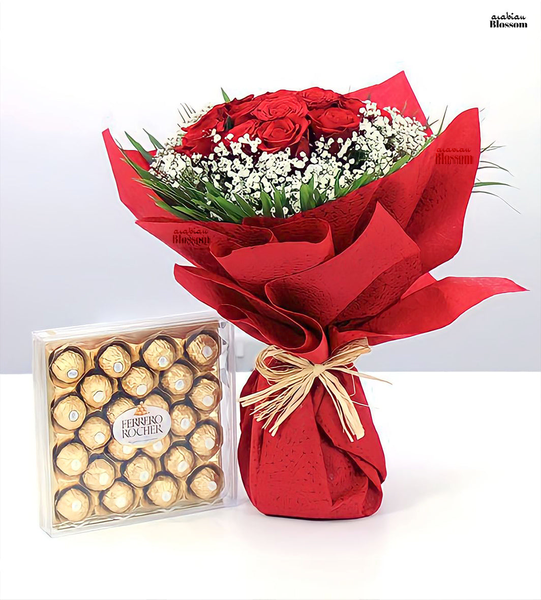 Red roses with Ferrero Rocher Combo