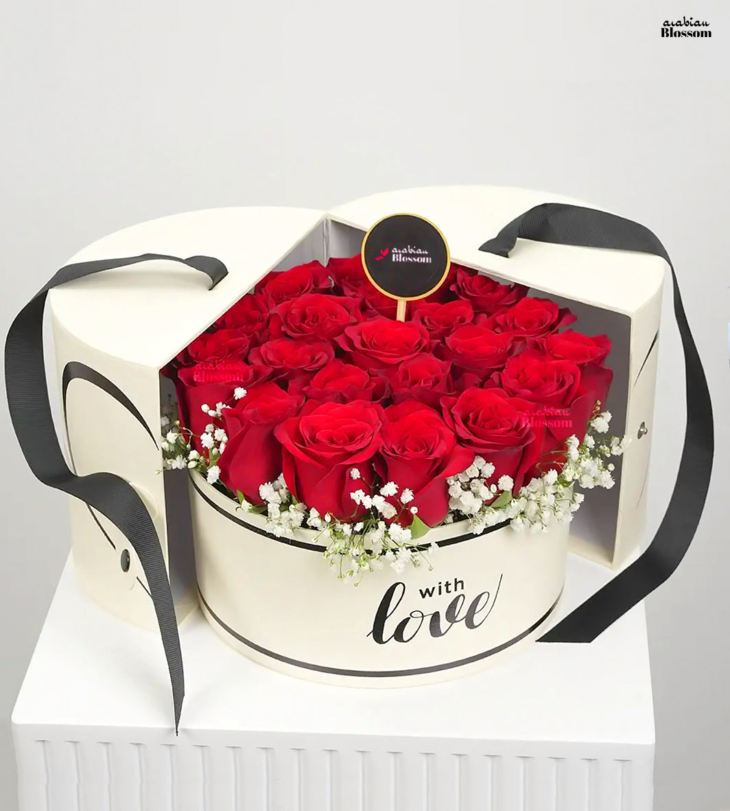Romantic Red Roses In A White Box