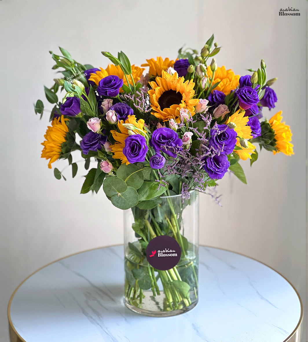 Happy Birthday Flowers - Purple and Yellow Blossom - Elegant Floral Design