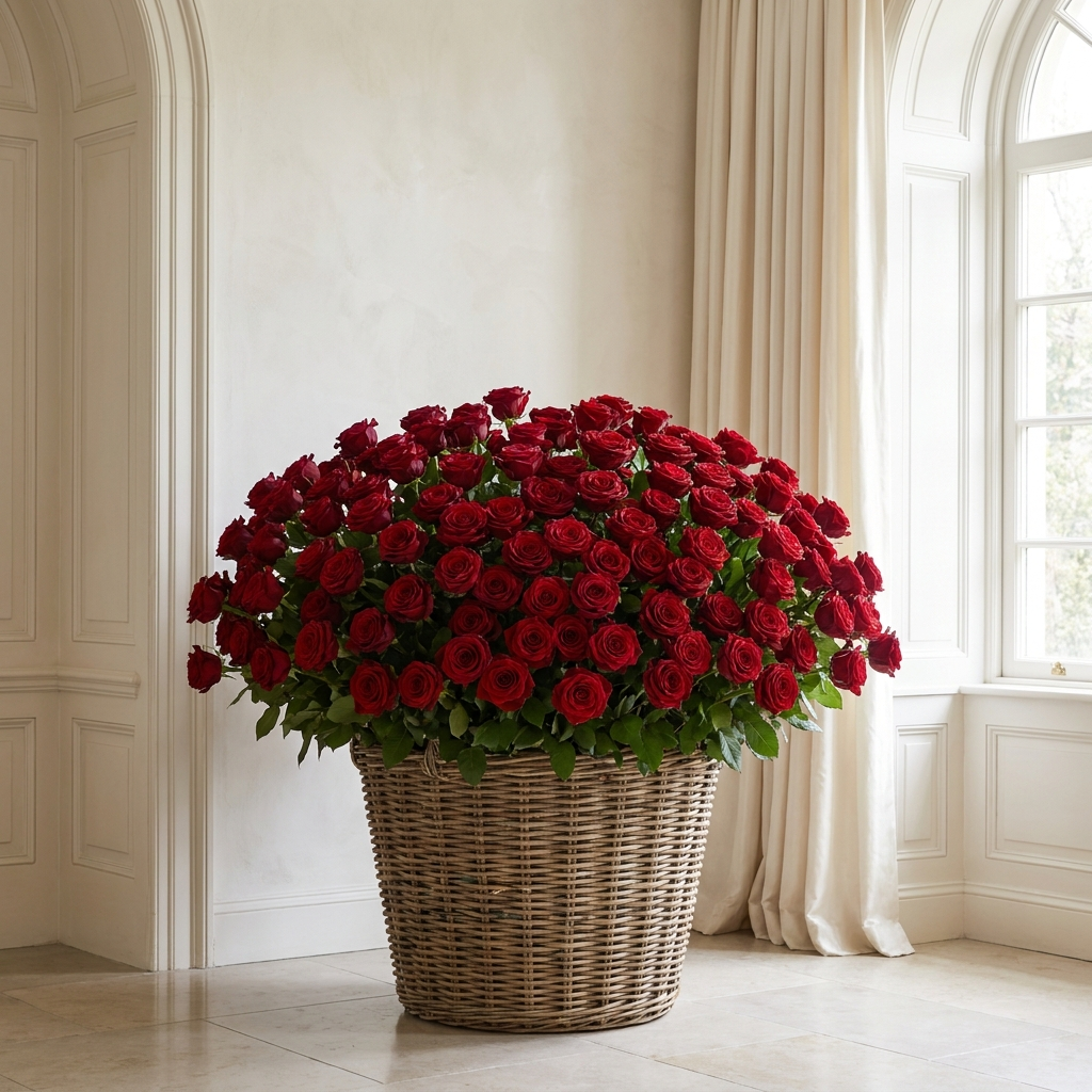 Grand Red Roses Basket - luxury editorial styling