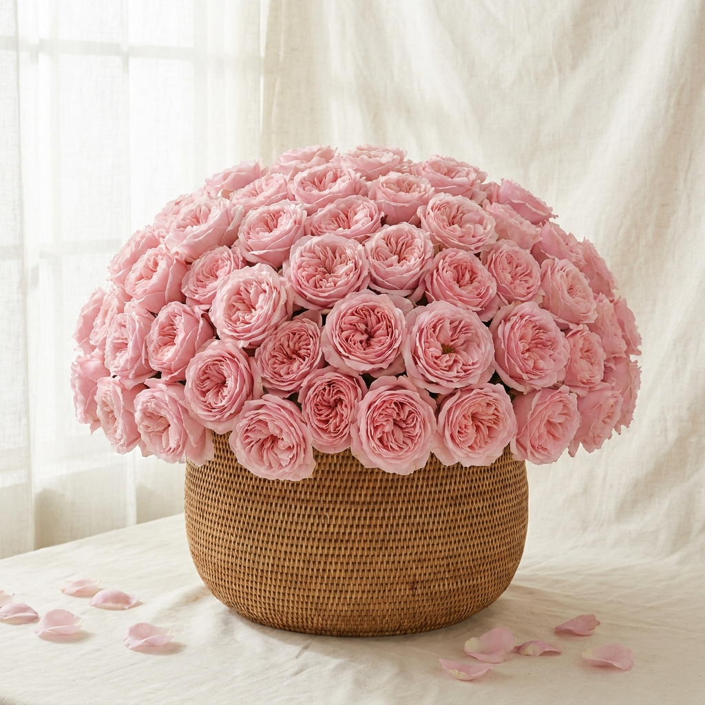 Grand Pink Roses Basket - luxury editorial styling