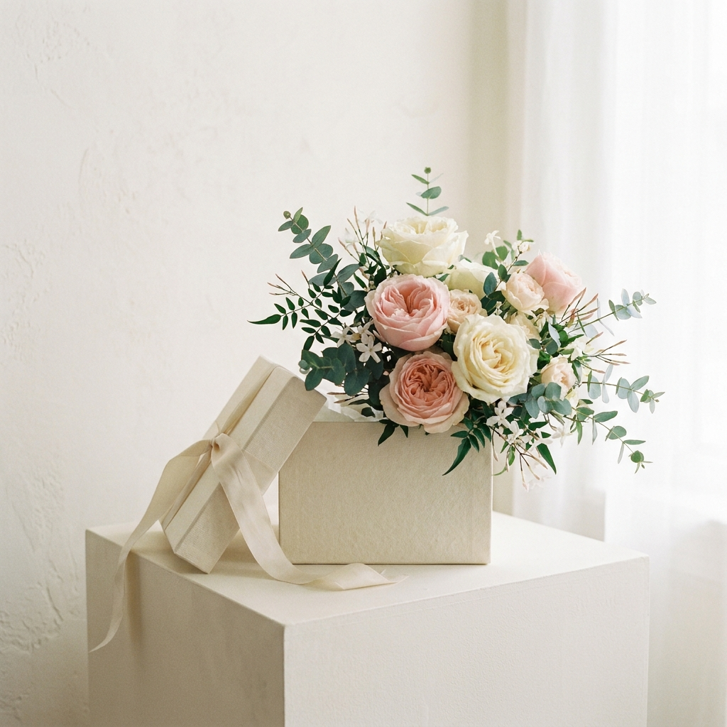 Pink & White Roses Box - luxury editorial styling