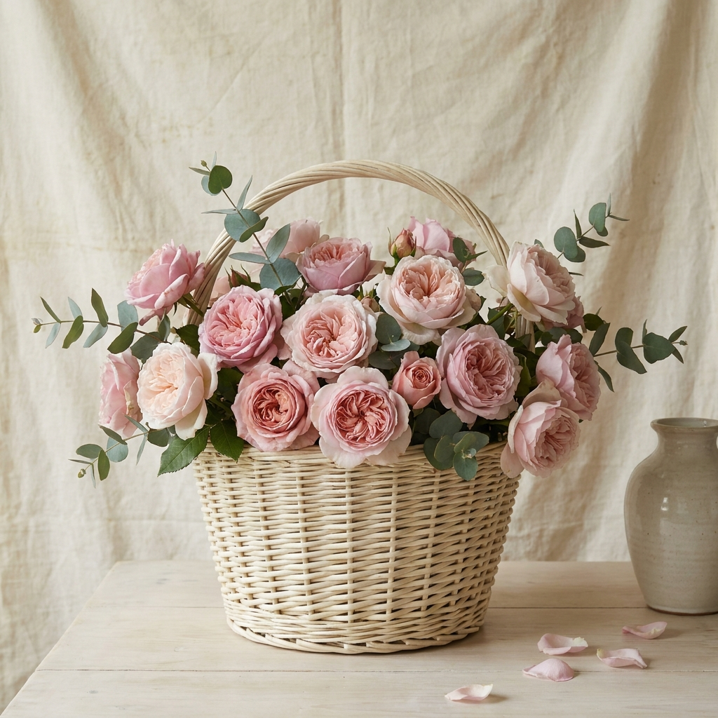 Pink roses in a basket