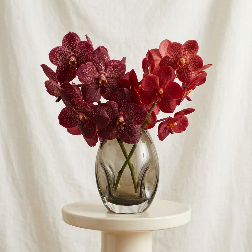 Red Mokkara Orchids In a Vase