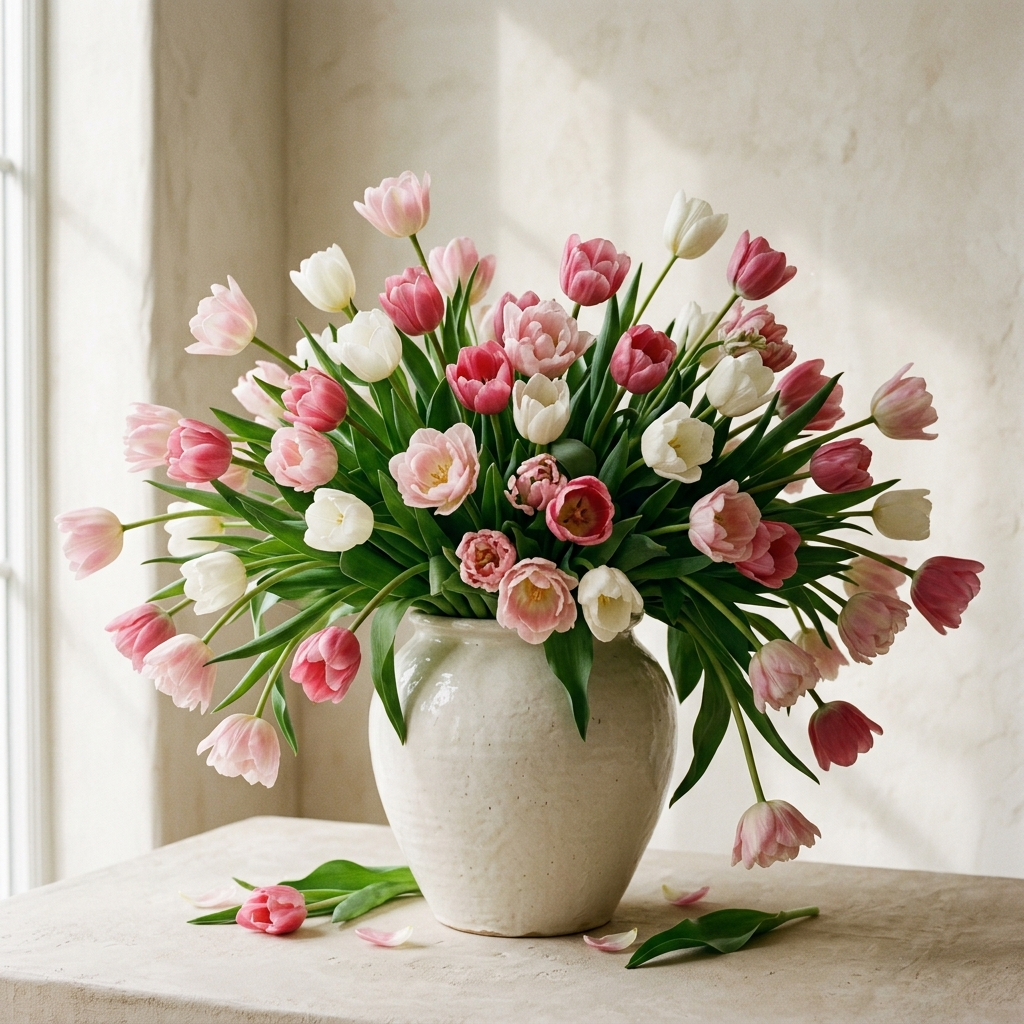 Tulips Pink and White Mix 100 Stems Vase Arrangement