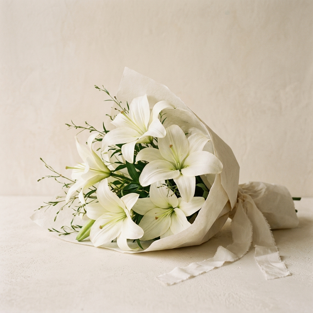 Bouquet Of Bloomed 5 White Lilies