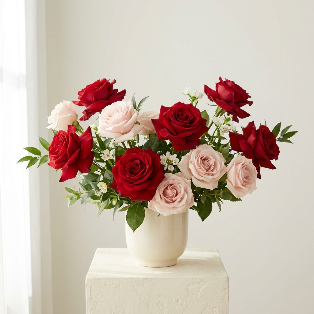 5 Red Roses & 4 Pink Roses Blushing Bouquet