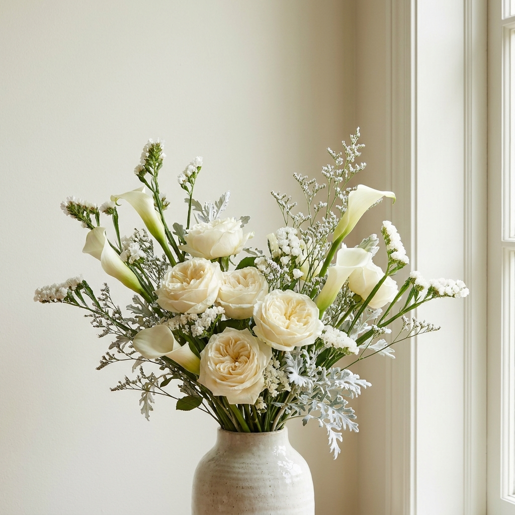 White Roses with Lilies & Statice Mix Bouquet