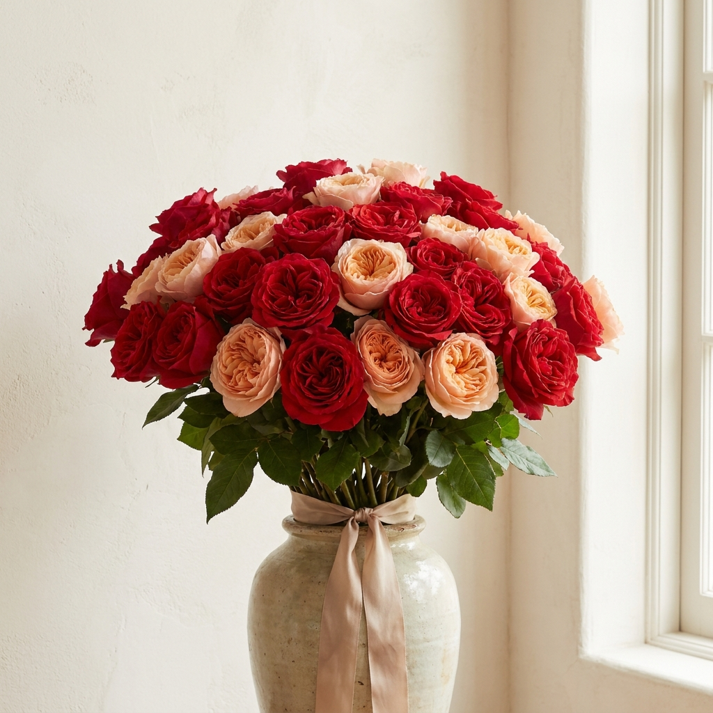 Red & Peach Roses Bloom