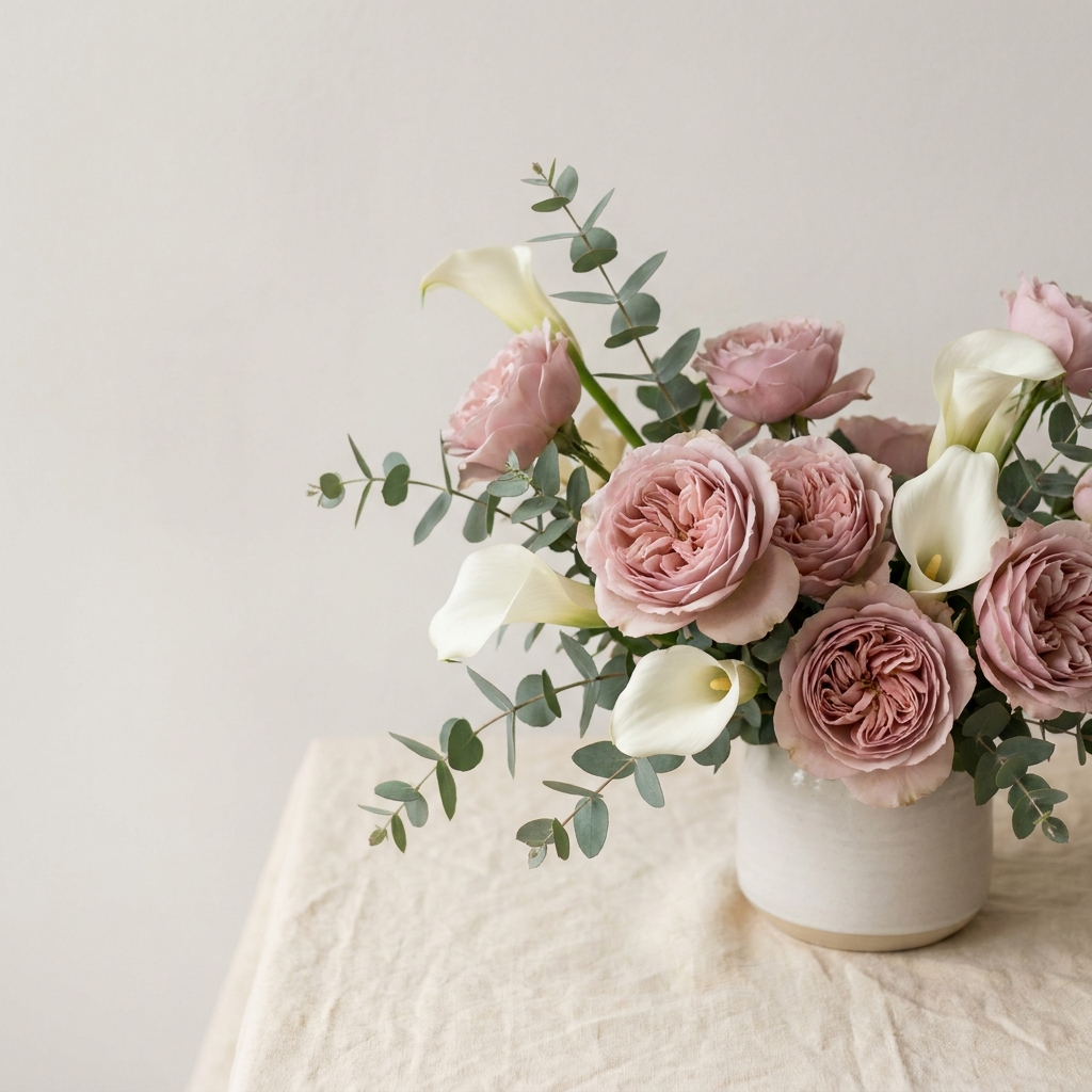 Pink Roses and White Lilies