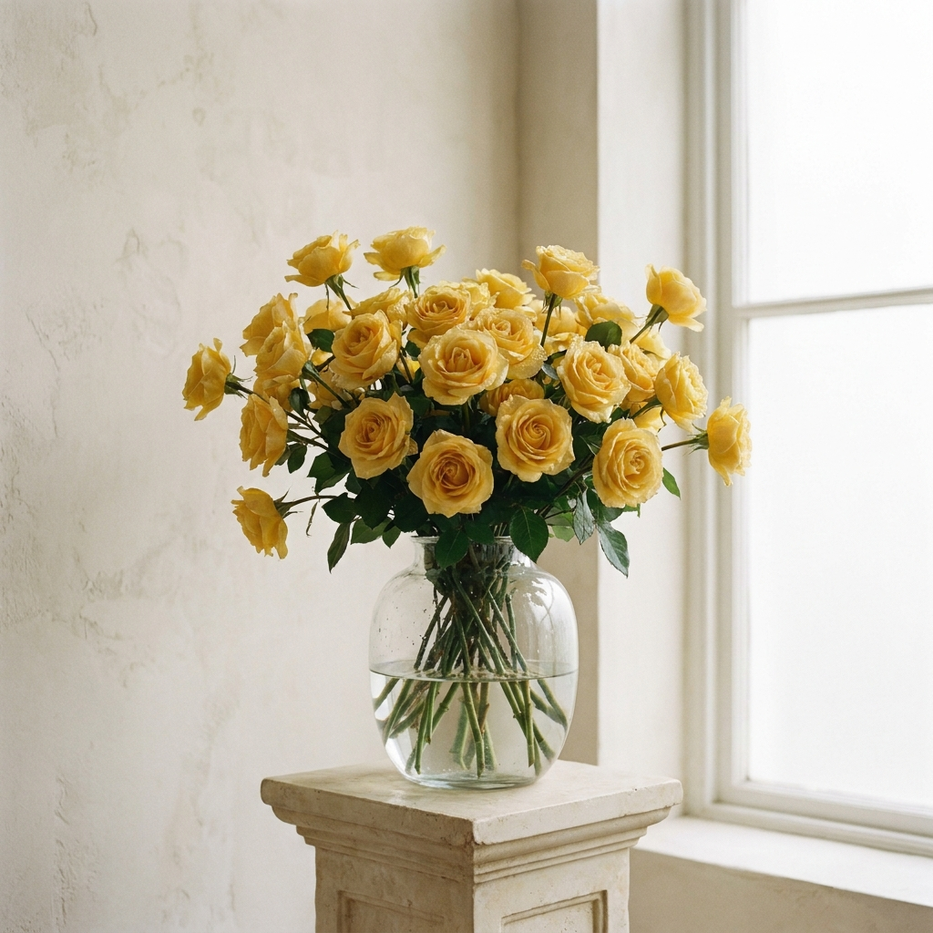 50 Yellow Roses in a Vase