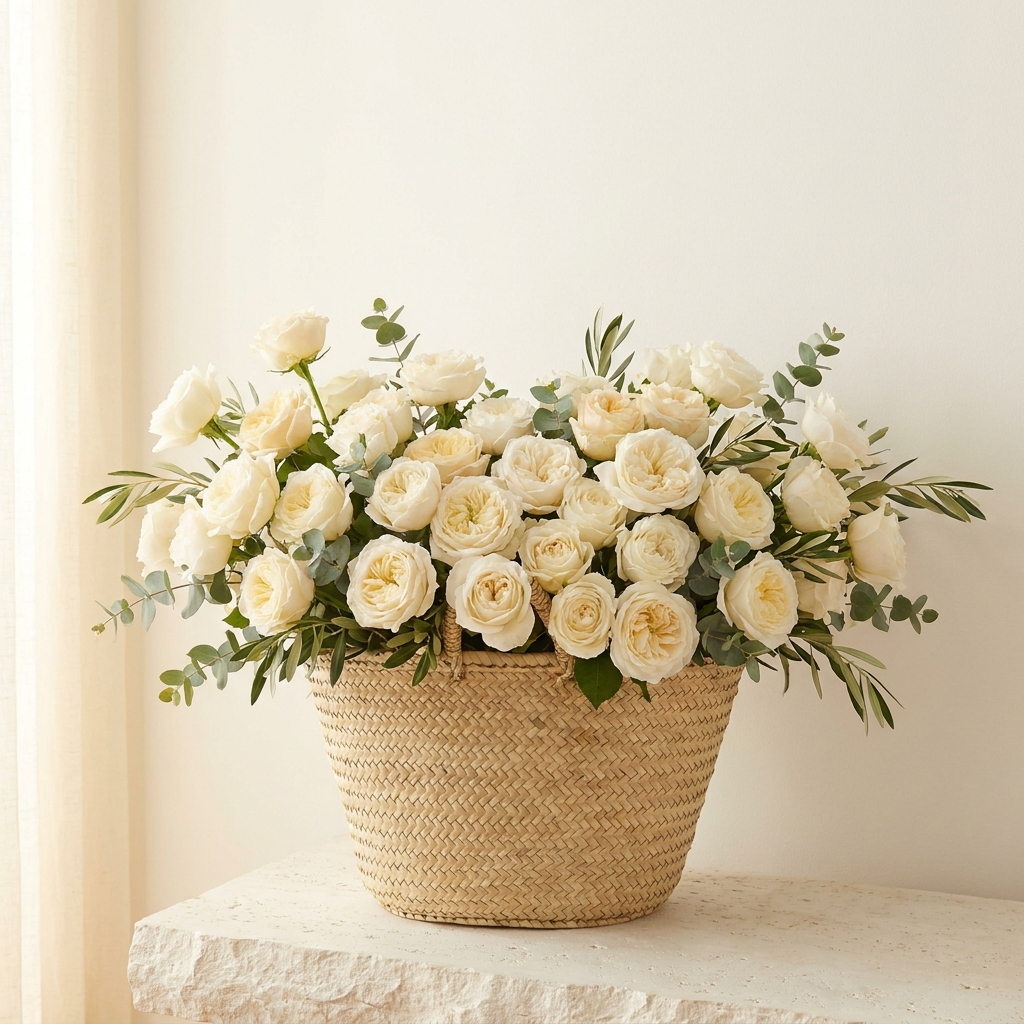 Basket of 40 White Roses