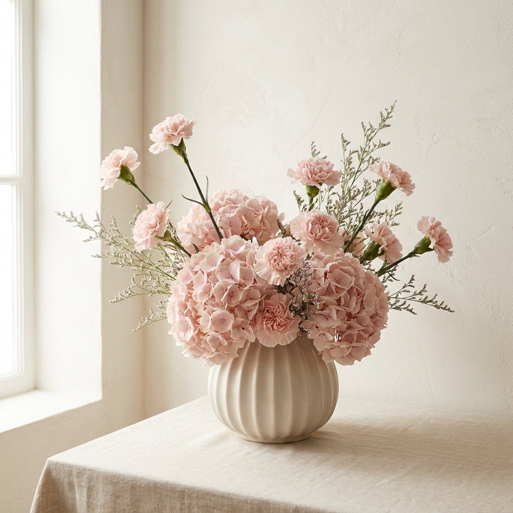 Pink Hydrangeas and Carnations