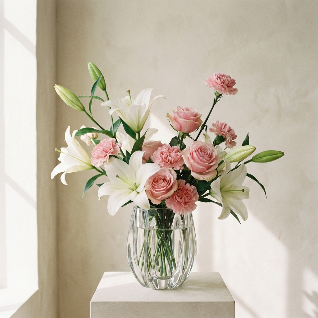 Lilies Roses Carnations in a Vase