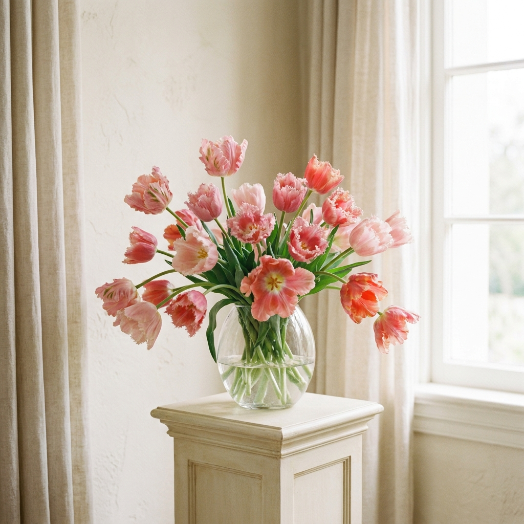 Pink Tulips in a Glass Vase