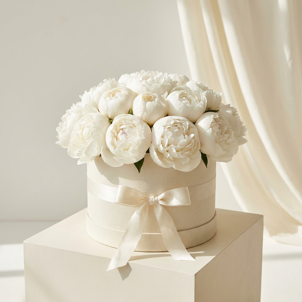 20 White Peonies In a Box