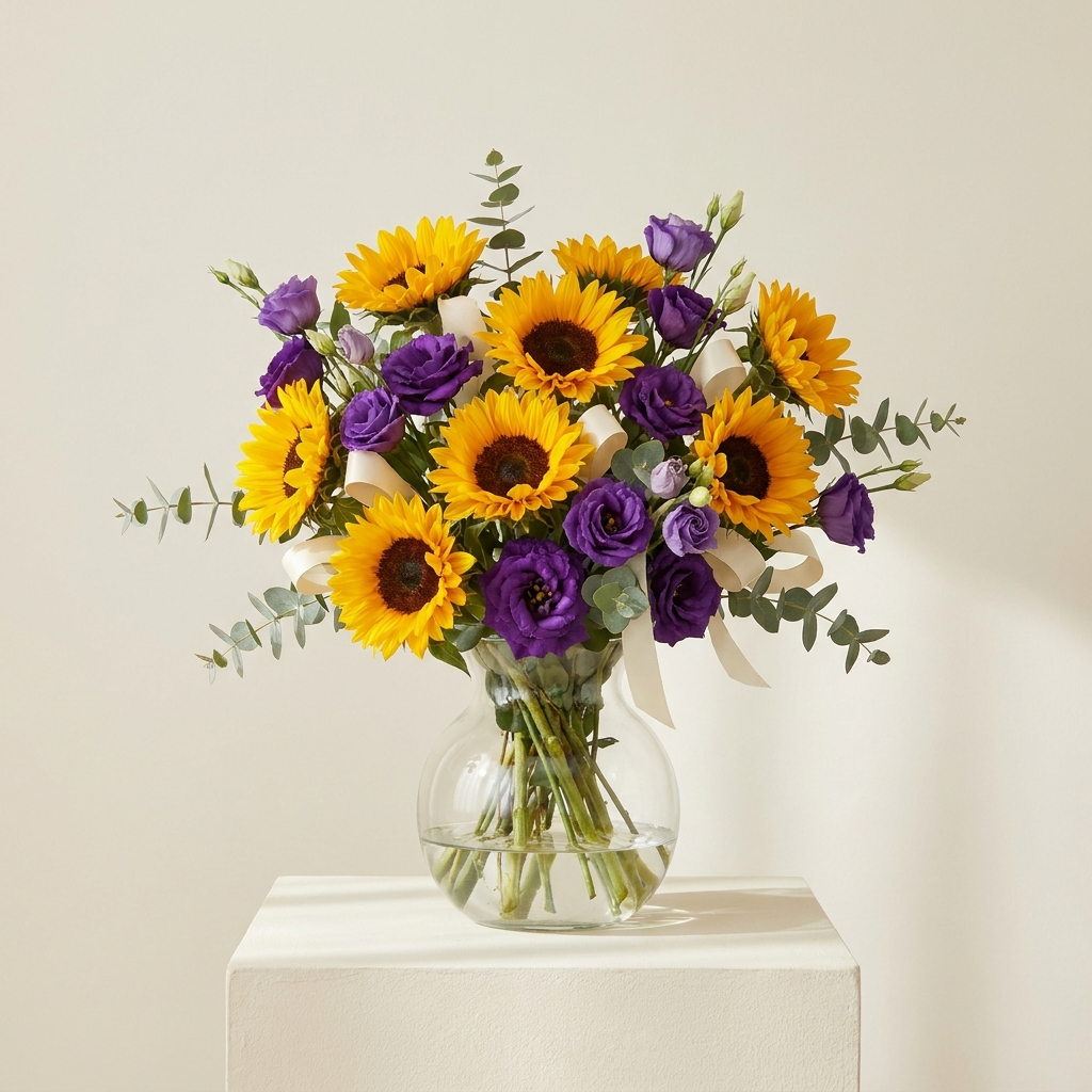 Sunflowers and Purple Lisianthus