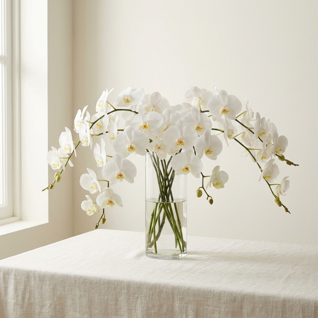20 White Orchids In a Vase
