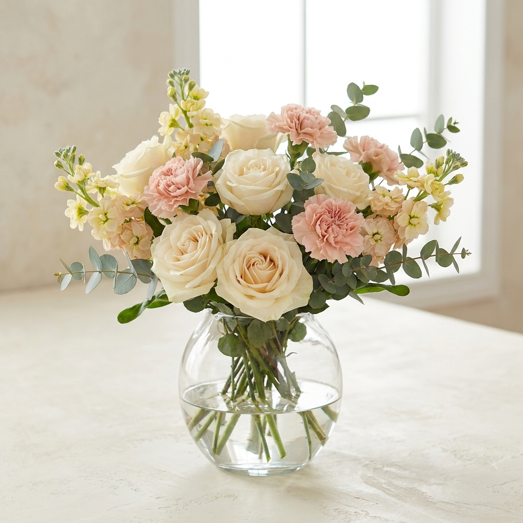 Roses Carnation and Matthiola In a Vase