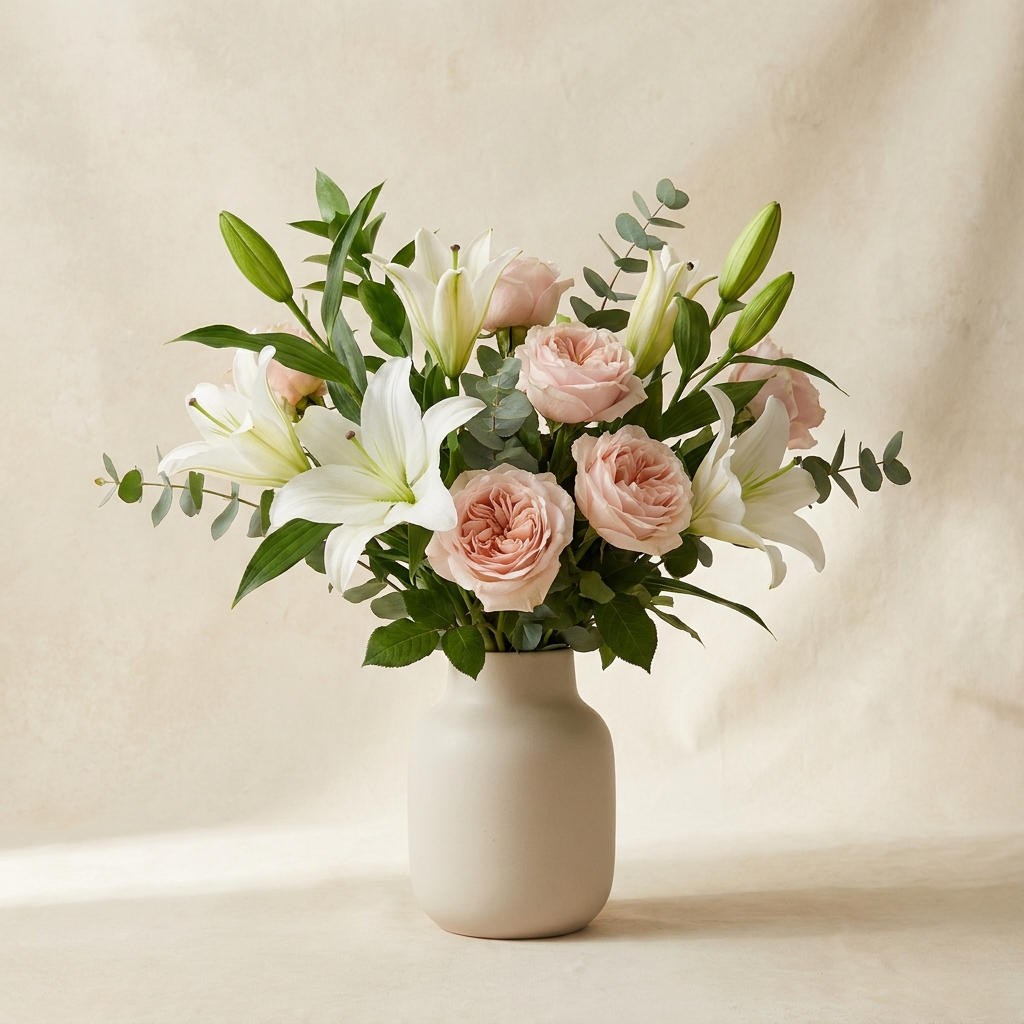 White Lilies and Pink Roses Bunch