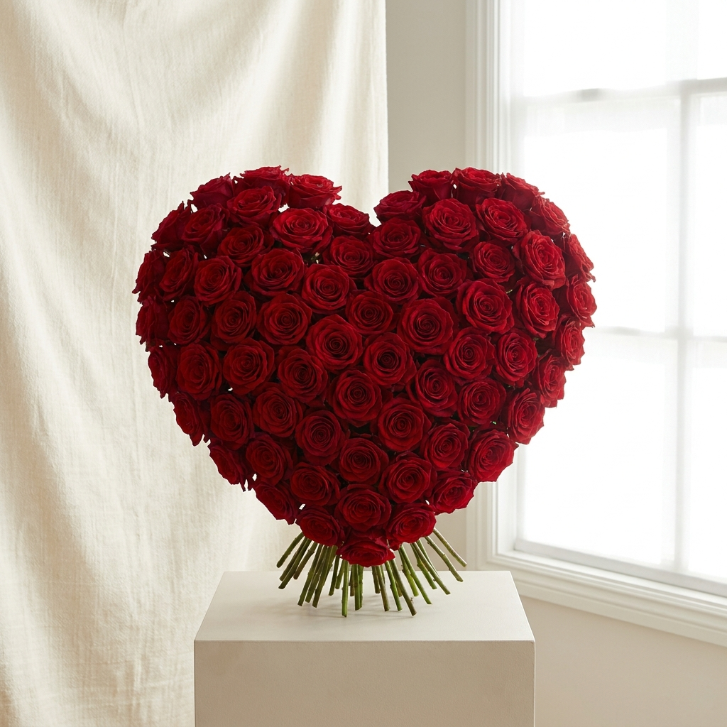100 Red Roses Heart Shape Arrangement