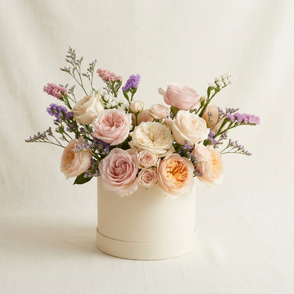 Mix of Roses and Statice In a Box