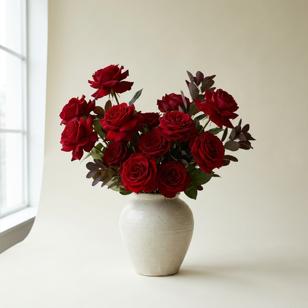 Red Roses in Matka Vase