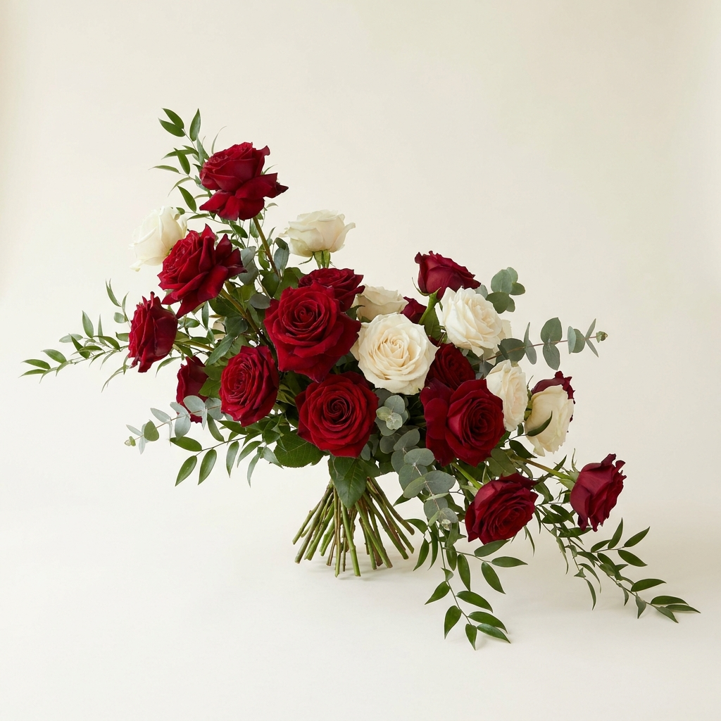 White and Red Roses Bouquet