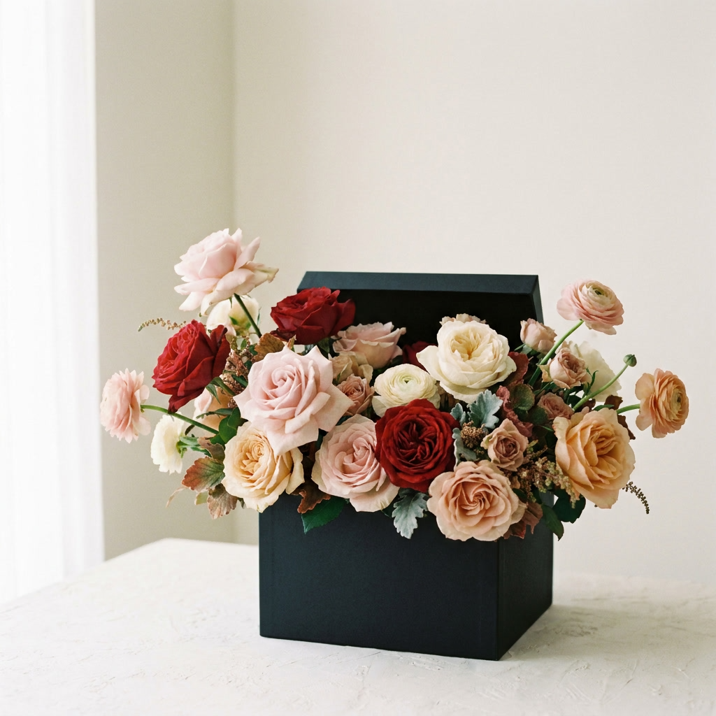 Romantic Roses in a Black Box