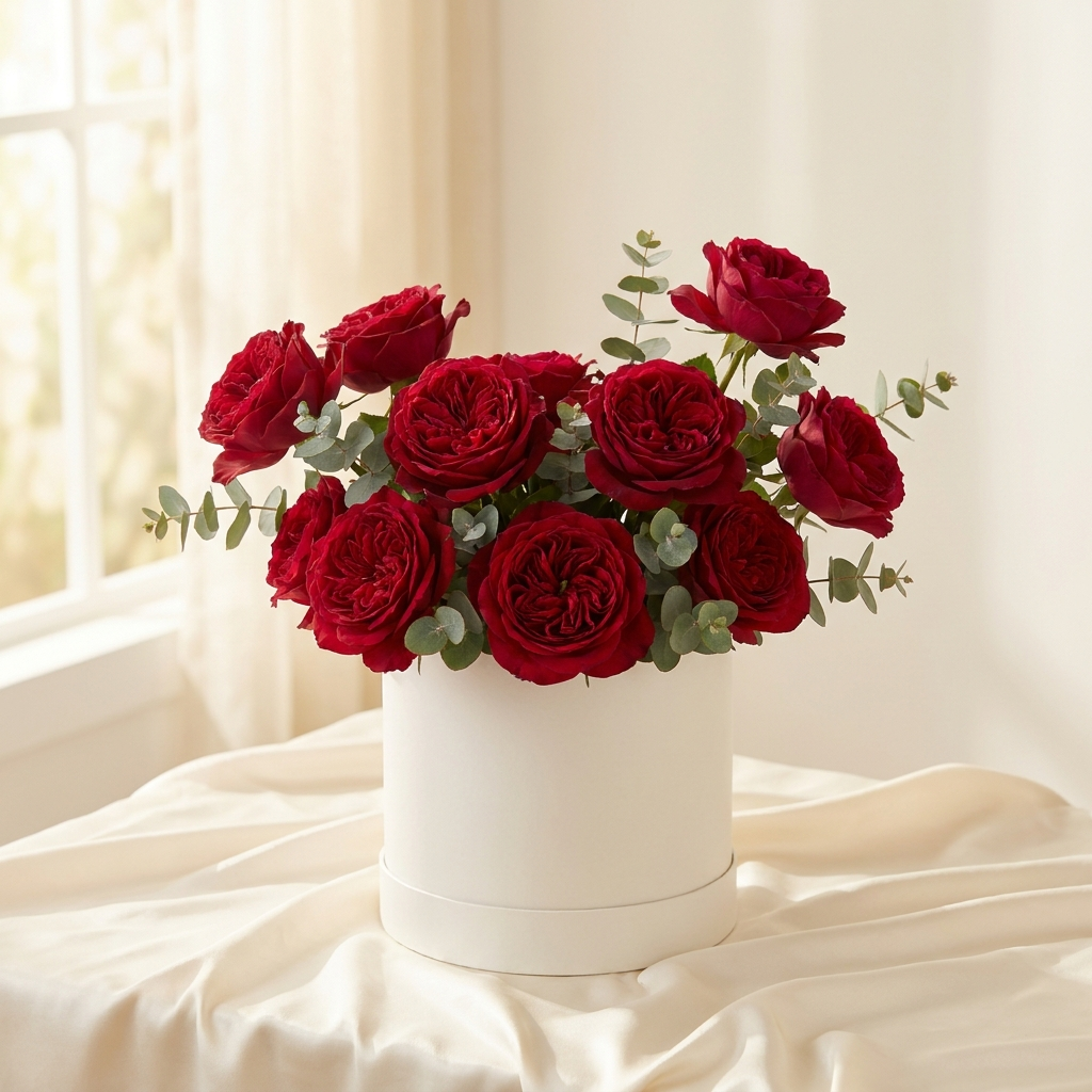 Romantic Red Roses In A White Box