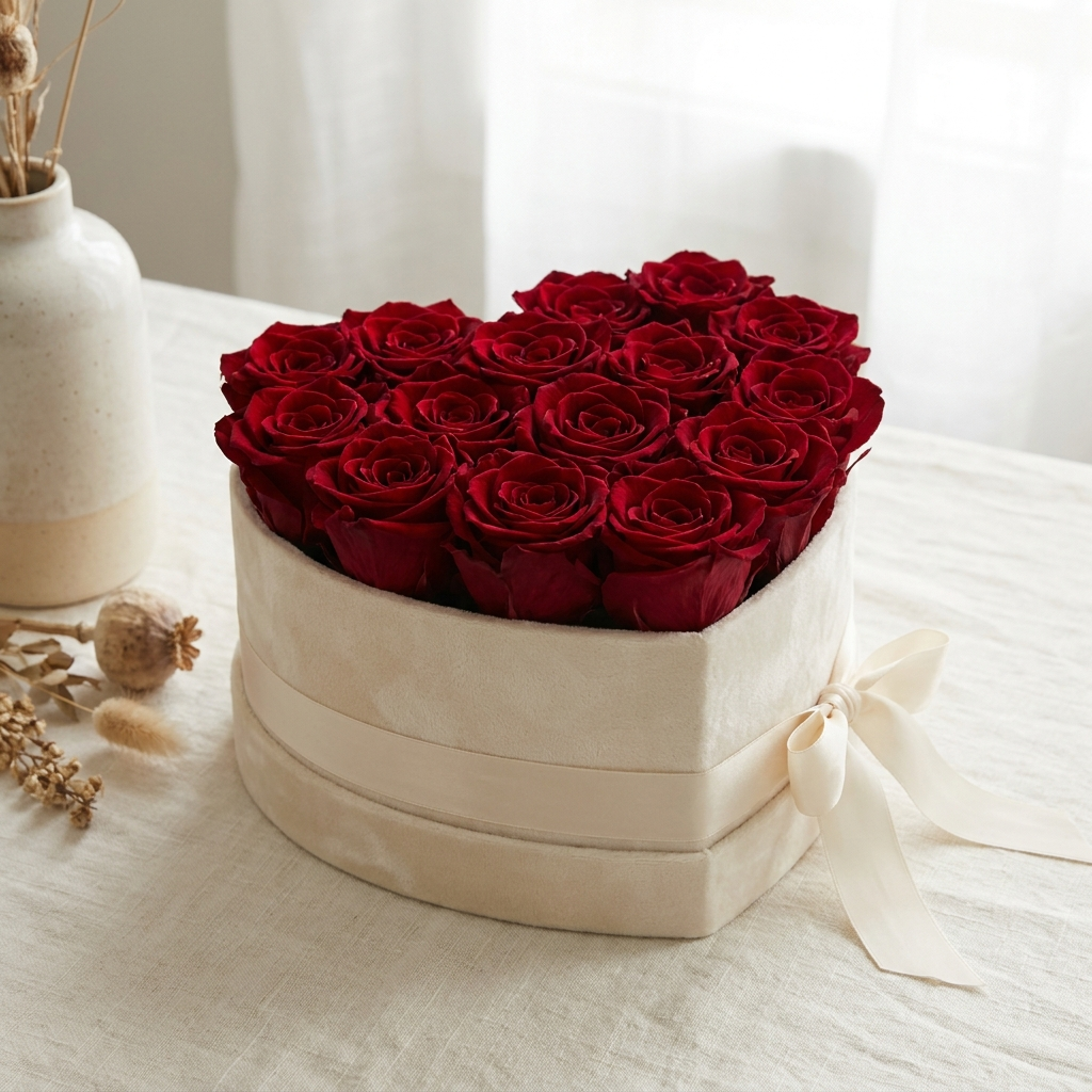 Red Roses in a Heart Shaped Box