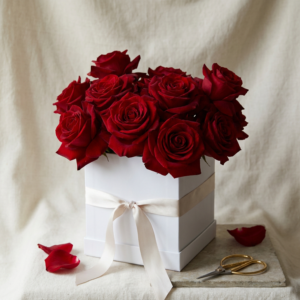 Red Roses In A White Box