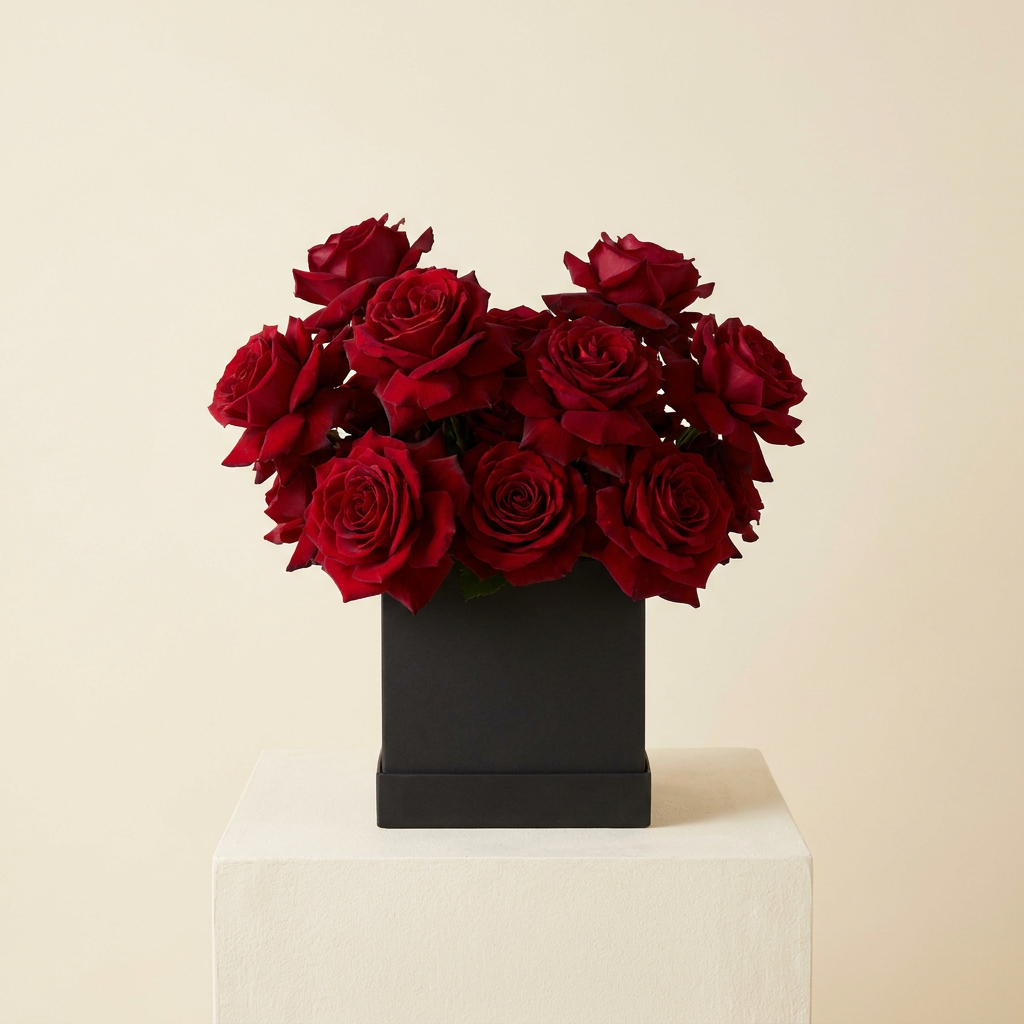 Red Roses In Black Box