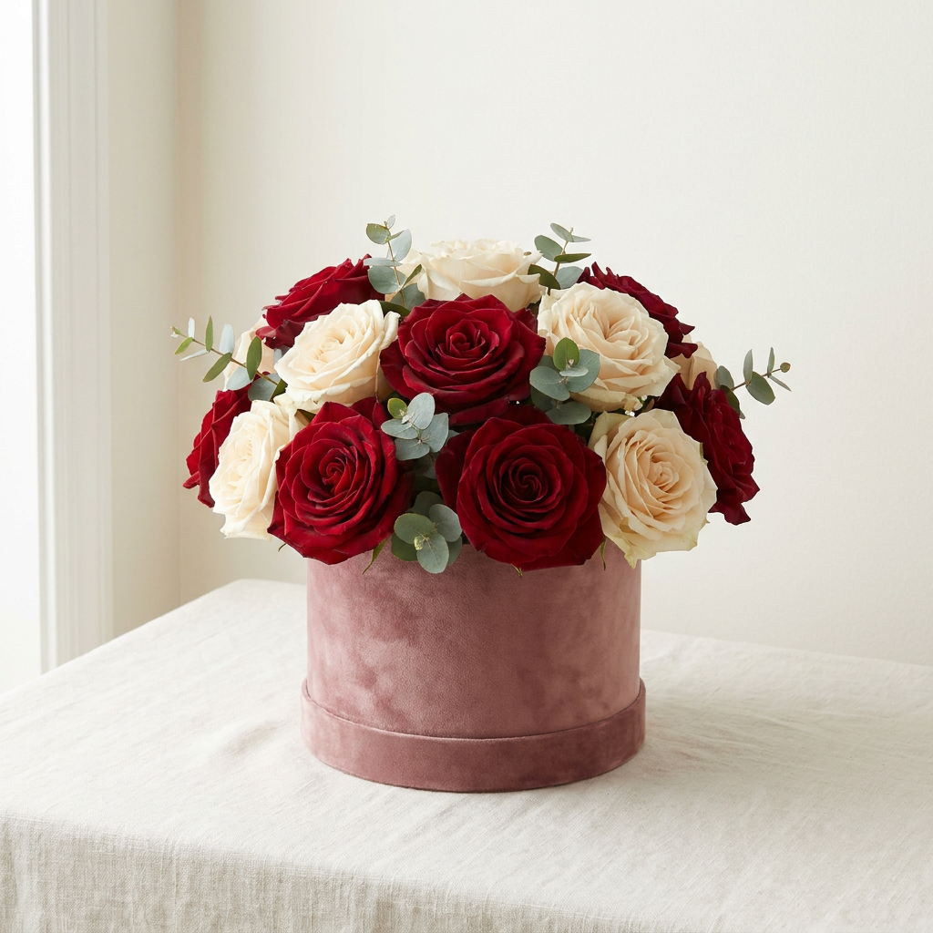 Box of Red And White Roses