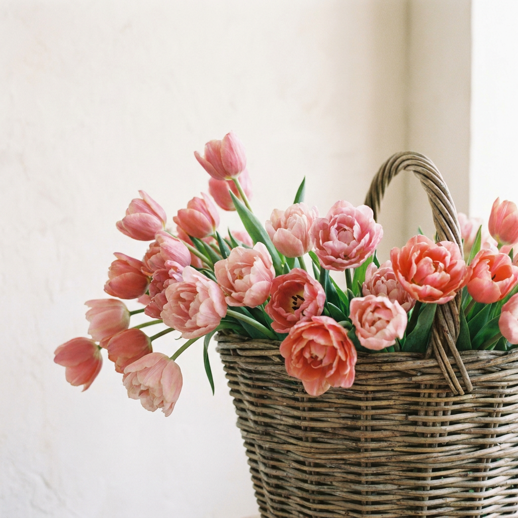 Pink Tulips in a Basket