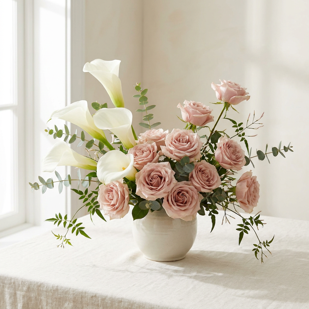 White Lilies and Pink Roses Bouquet