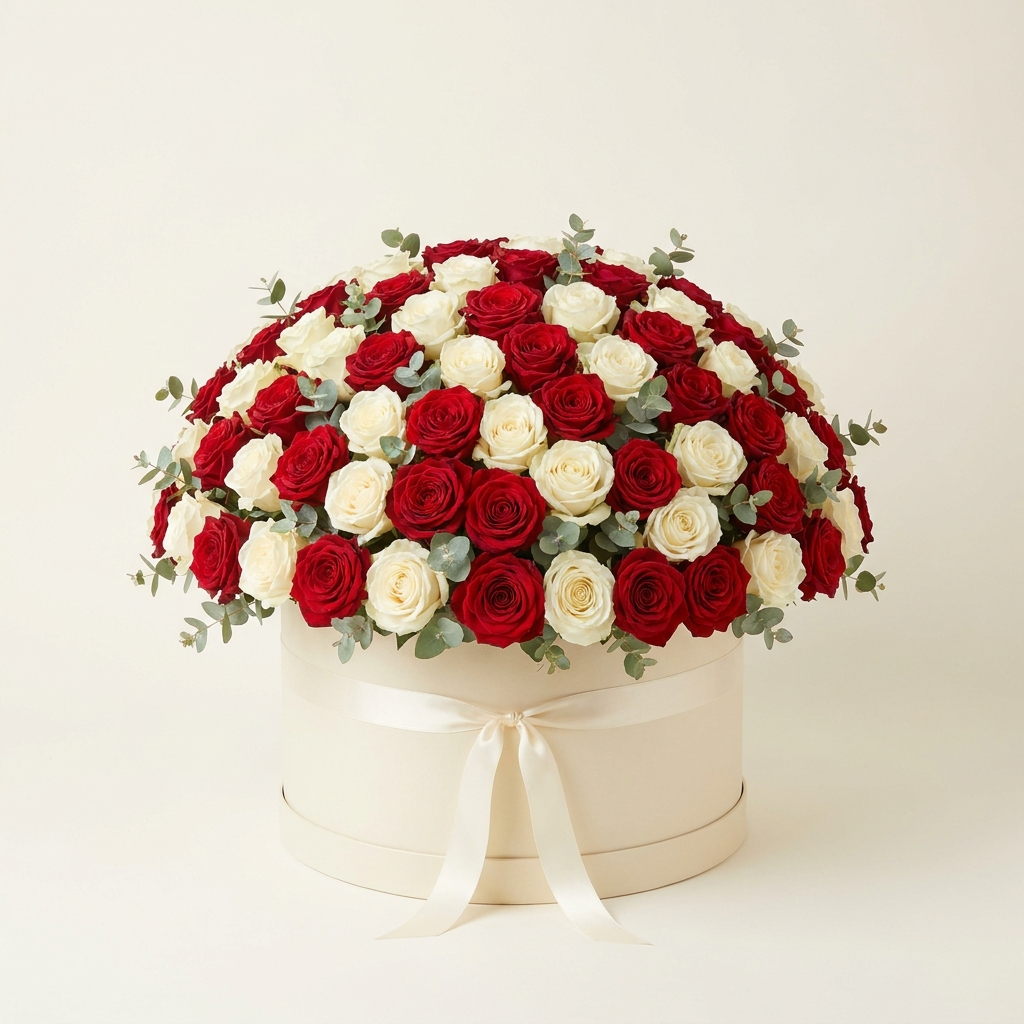 200 Red and White Roses In a Box