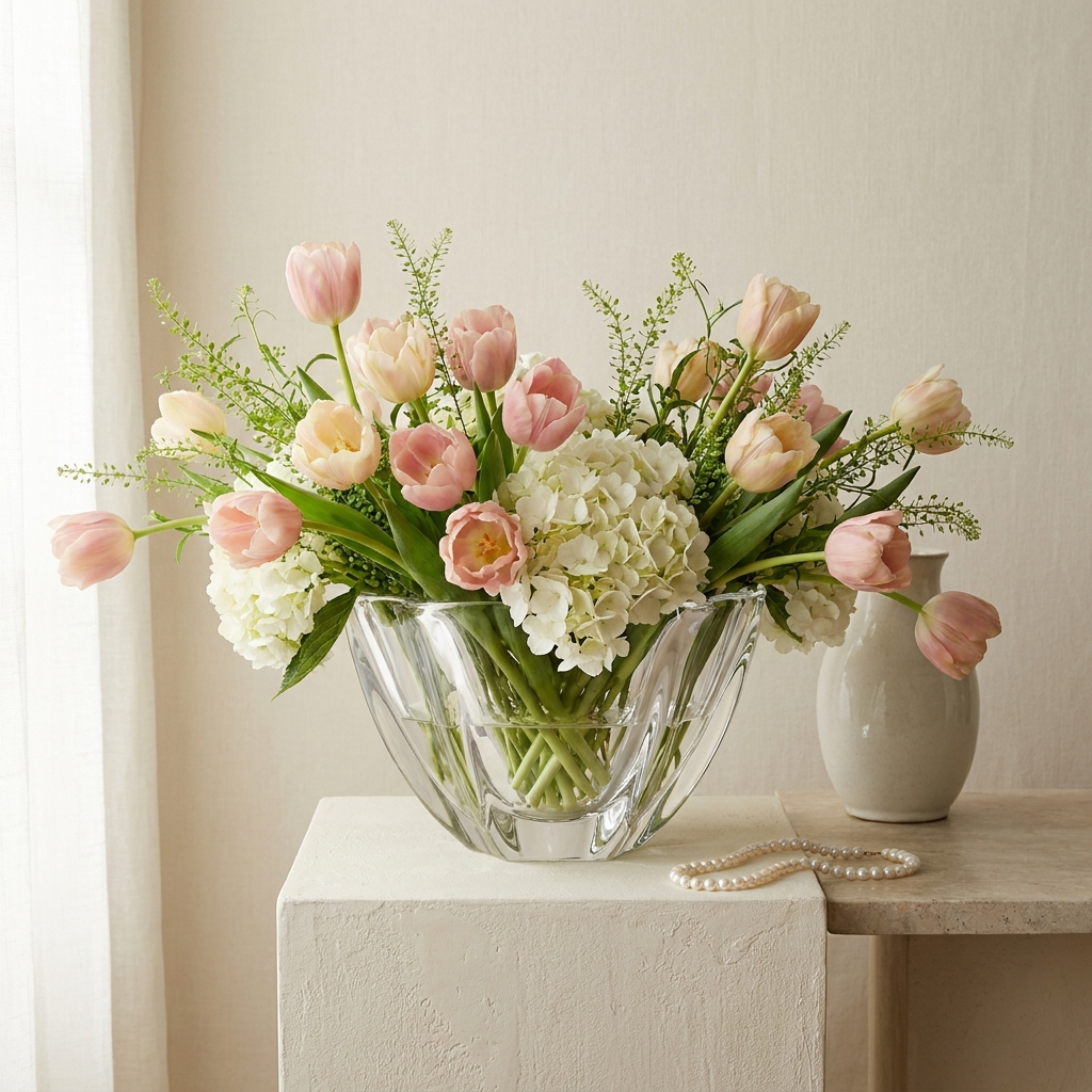 Tulips and Hydrangea in a Bowl