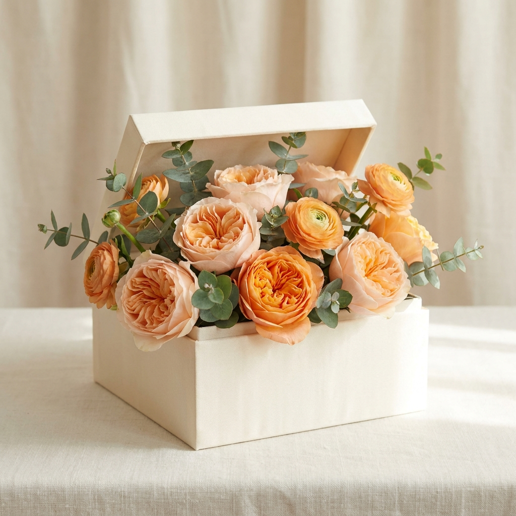 Peach and Orange Roses in a Box