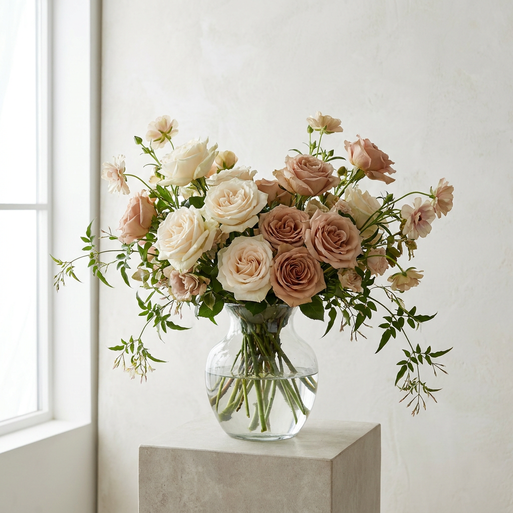 Fresh Roses Arrangement in a Vase