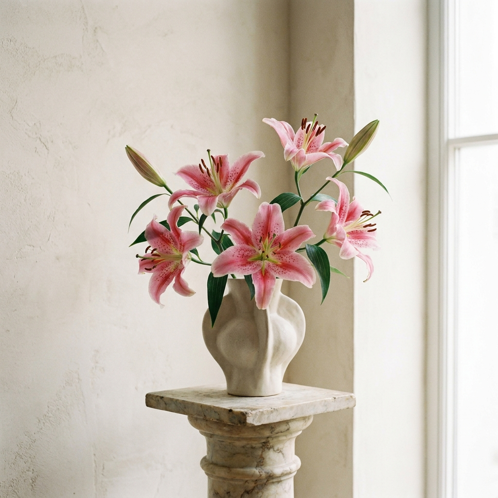 5 Oriental Pink Lilies Bouquet