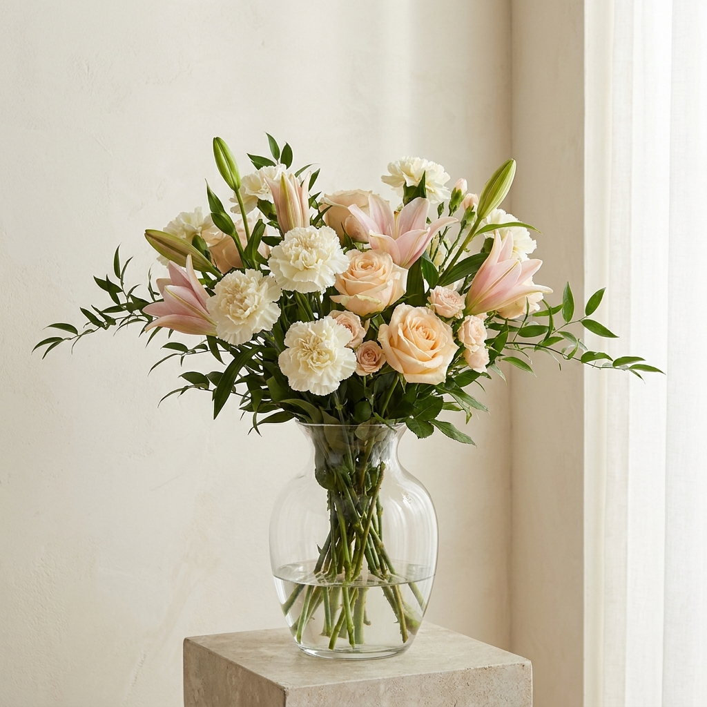Carnation Lilies and Roses Mix In a Vase