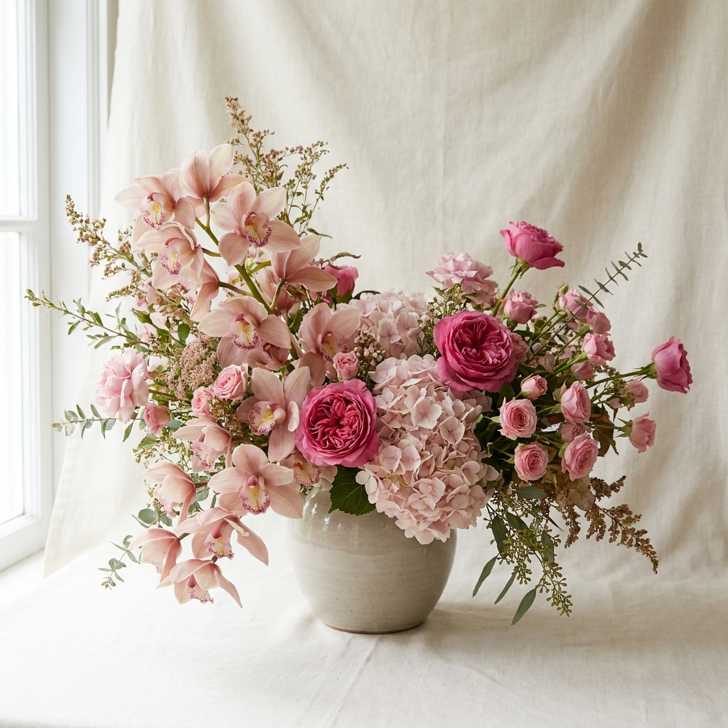 Cymbidium Orchids Hydrangeas and Roses