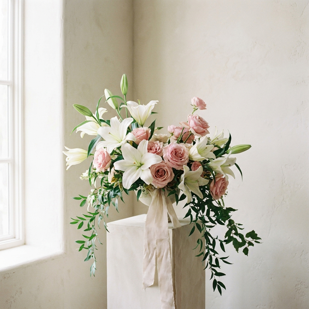 White Lilies and Pink Roses Bouquet
