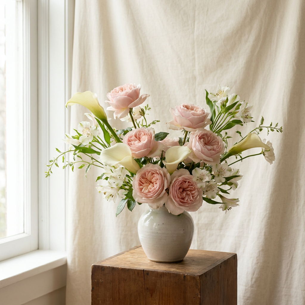 Elegant Pink Roses and White Lilies Bouquet