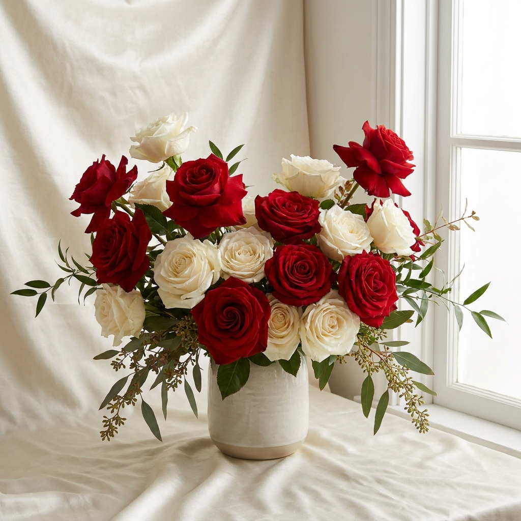 Classic Red and White Rose Bouquet
