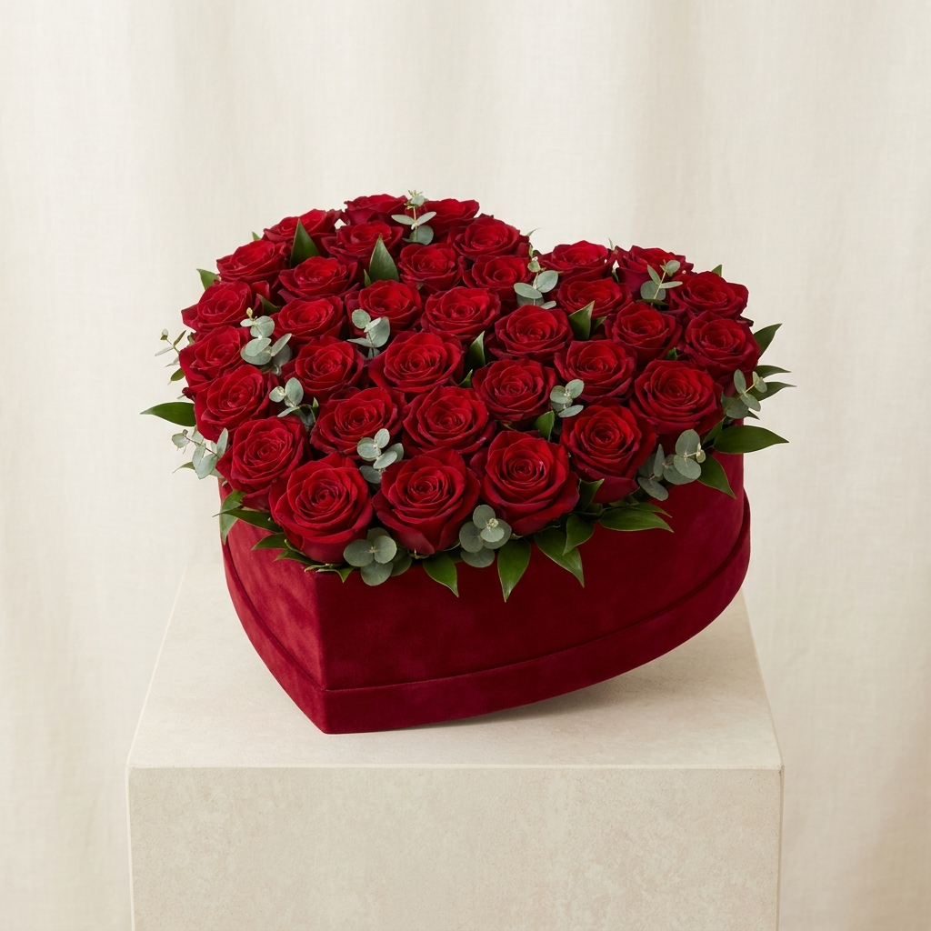 Luxury Heart Box of 50 Red Roses