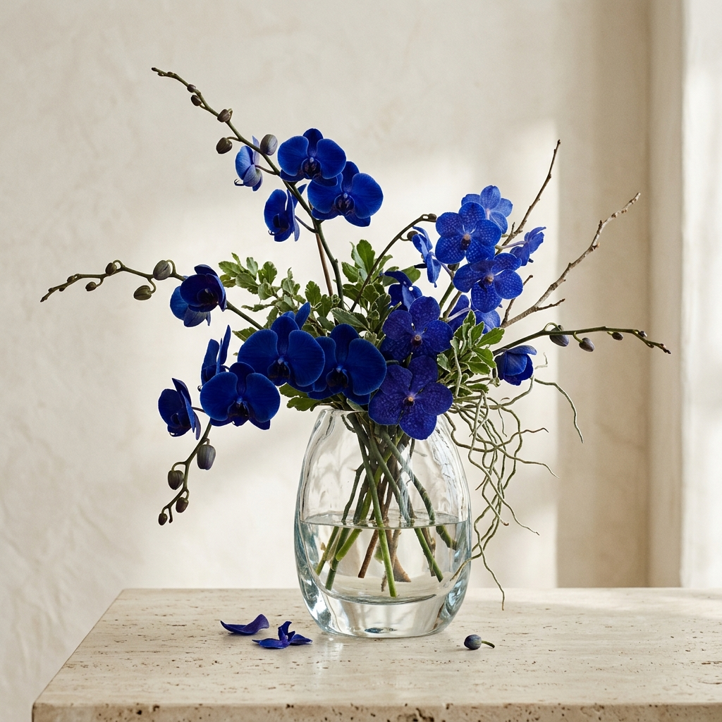 Modern Blue Orchid Vase Arrangement