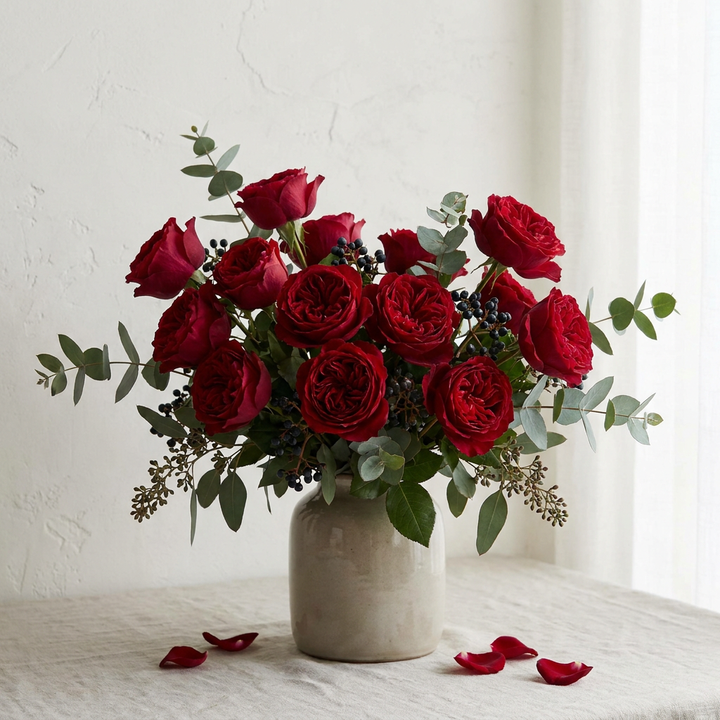 Natural Romance Bouquet of 15 Red Roses